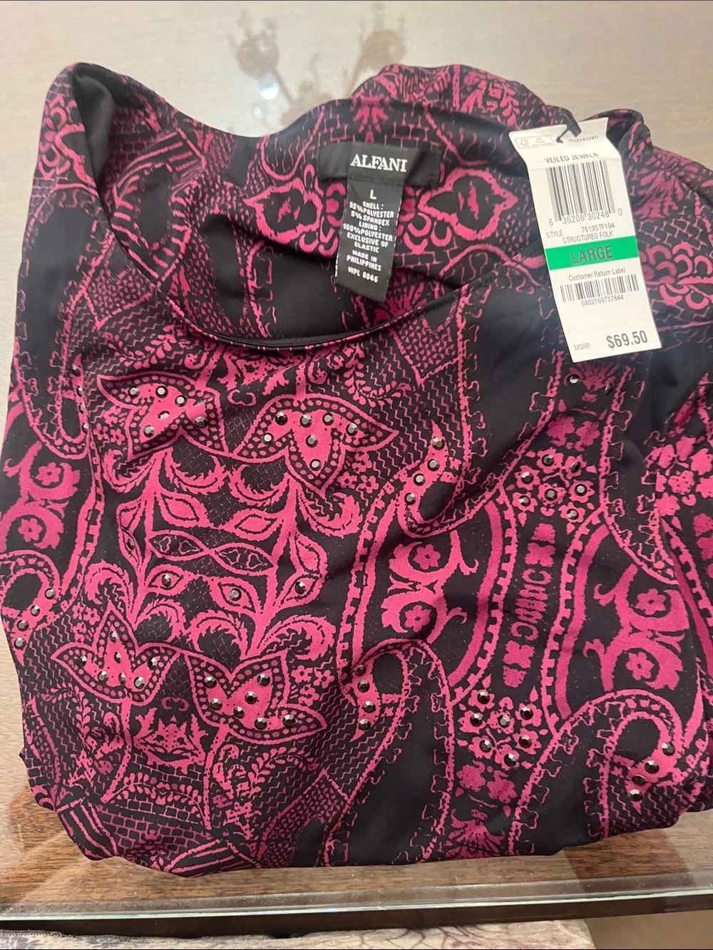 Alfani Purple and Black Paisley-Print Long Sleeve Top